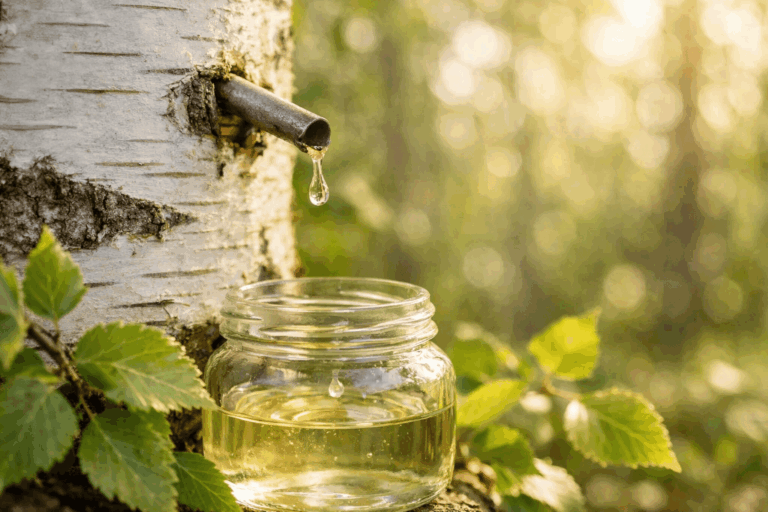 arbre avec la sève de bouleau qui coule